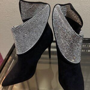 NEW NWOT Fashion Nova Rhinestone Boots/Shoes 3.5 in heel Sz 7
